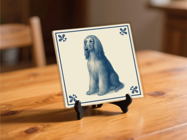 tegel_15x15_Afghaanse windhond-tegeltje_preview_op_standaard
