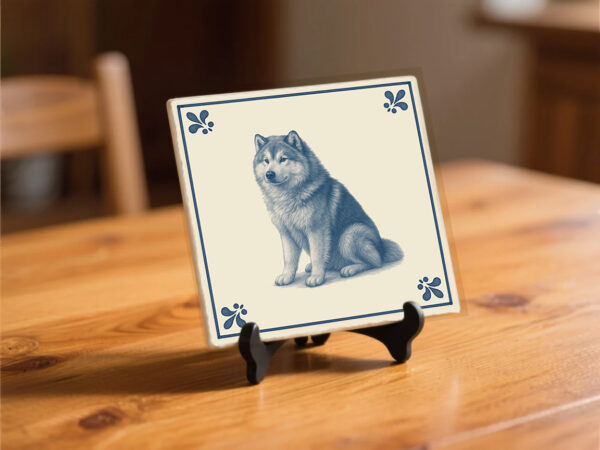 tegel_15x15_Groenlandse hond-tegeltje_preview_op_standaard