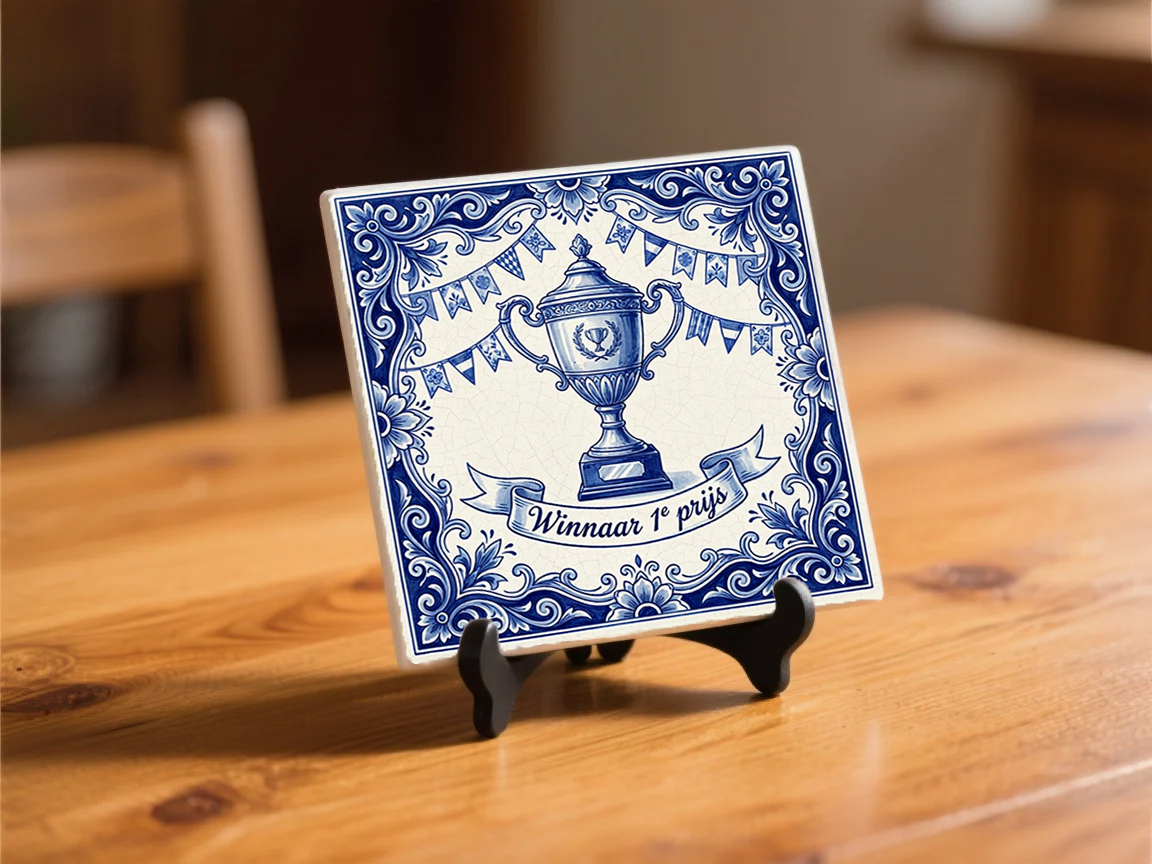 Winnaar 1e prijs tegeltje op standaard Winnaar 1e prijs tegeltje op standaard